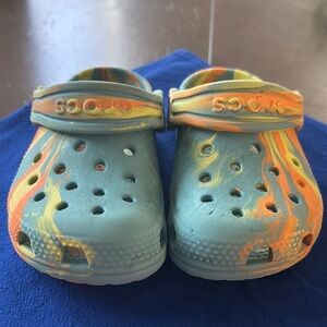 CROCS Blue and Orange Sandals with Perforated Design
